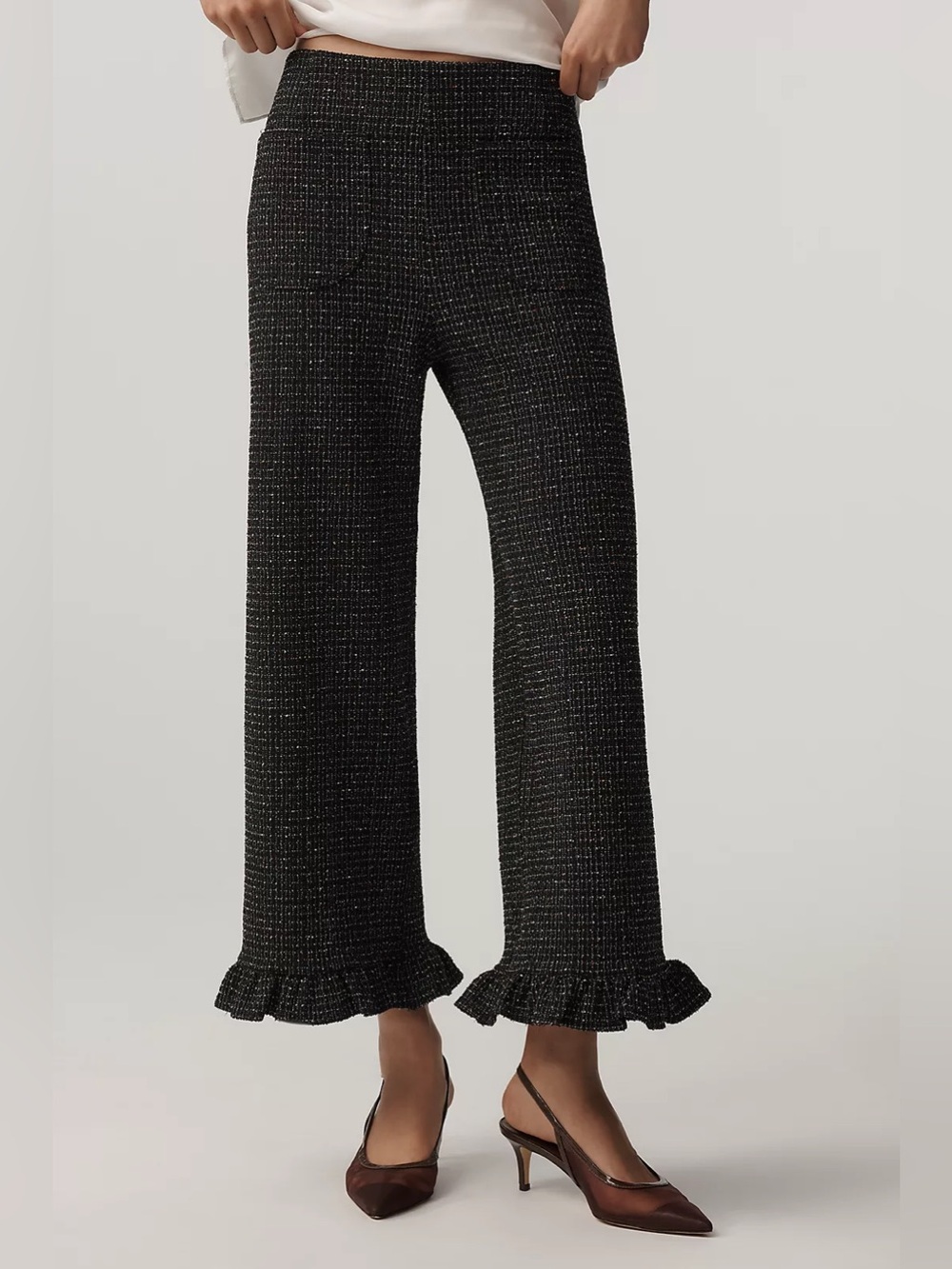 Maeve NWT The Colette Crop Tweed Ruffle-Hem Pants Sz 32 - Picture 2 of 12